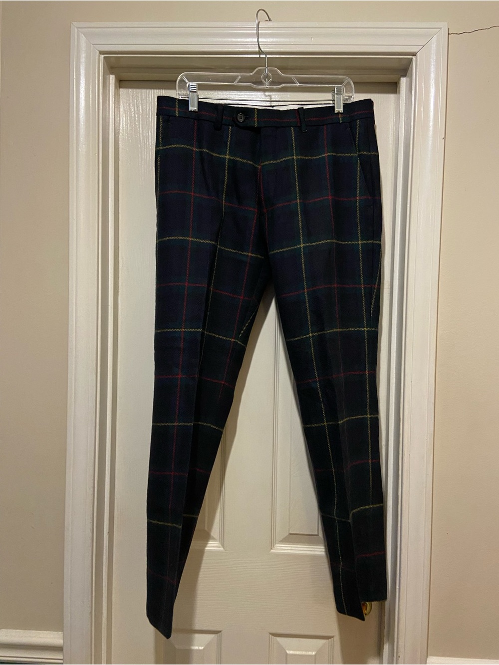 Ralph Lauren Navy Windowpane Dress Pants with Yellow & Red Lines